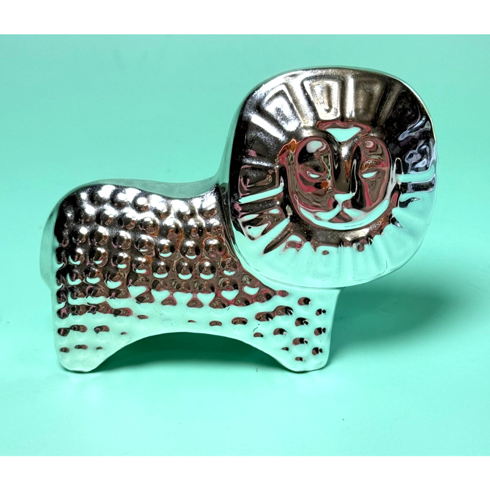 Jonathan Adler Menagerie Silver Chrome Lion Figurine Modern Folk Art Geometric